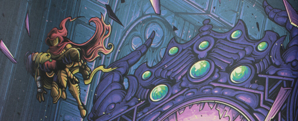 Closeup detail illustration from Issue 1 of A Profound Waste of Time featuring a knight carrying a character out of a shattered mirror.