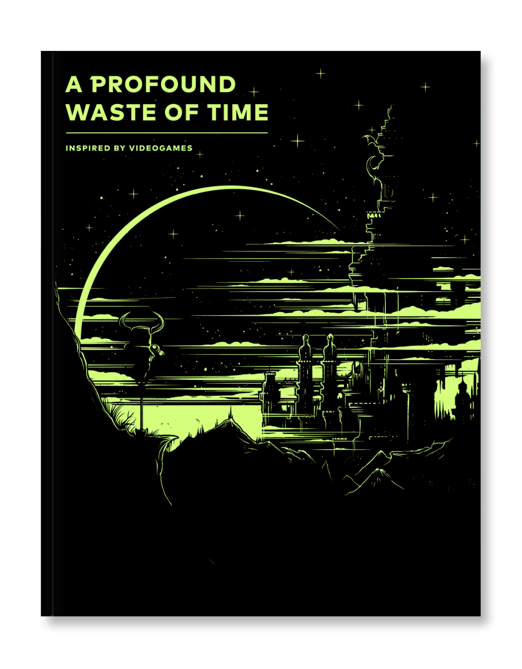 Cover image of issue 1 of A Profound Waste of Time. Featuring Shovel Knight by Yacht Club games illustrated by Dan Mumford. The glow in the dark version.