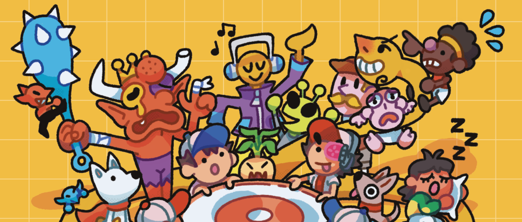 Detail illustration from Issue 3 of A Profound Waste of Time featuring microgame characters illustrated by error403.