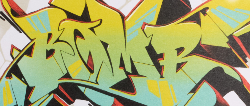Detail illustration from Issue 4 of A Profound Waste of Time featuring graffiti from the game "Jet Set Radio".
