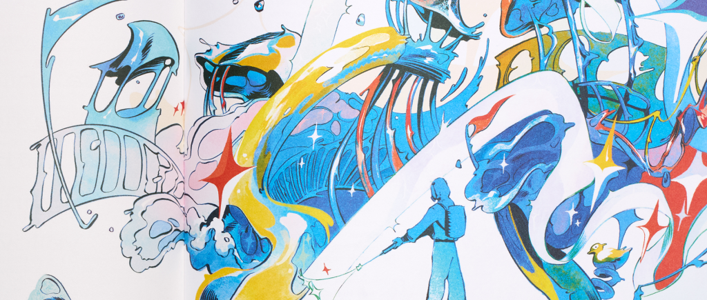 Detail of an illustration by Molly Mendoza of Powerwash Simulator for the magazine A Profound Waste of Time Issue 5.